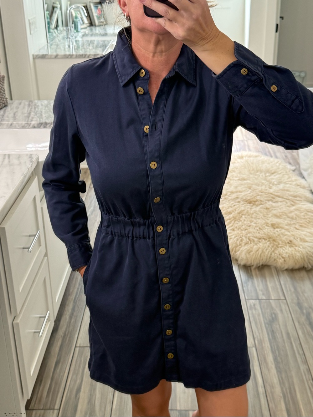 Navy Button-Front Shirt Dress